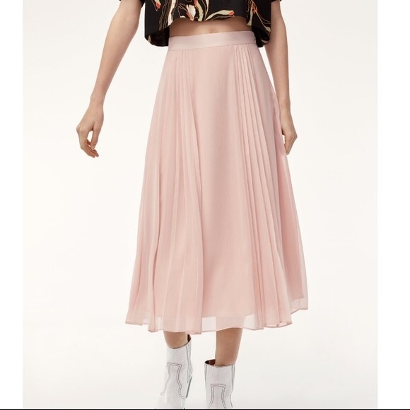 Aritzia Little Moon Pink Midi Pleated Peony Skirt - Picture 2 of 11